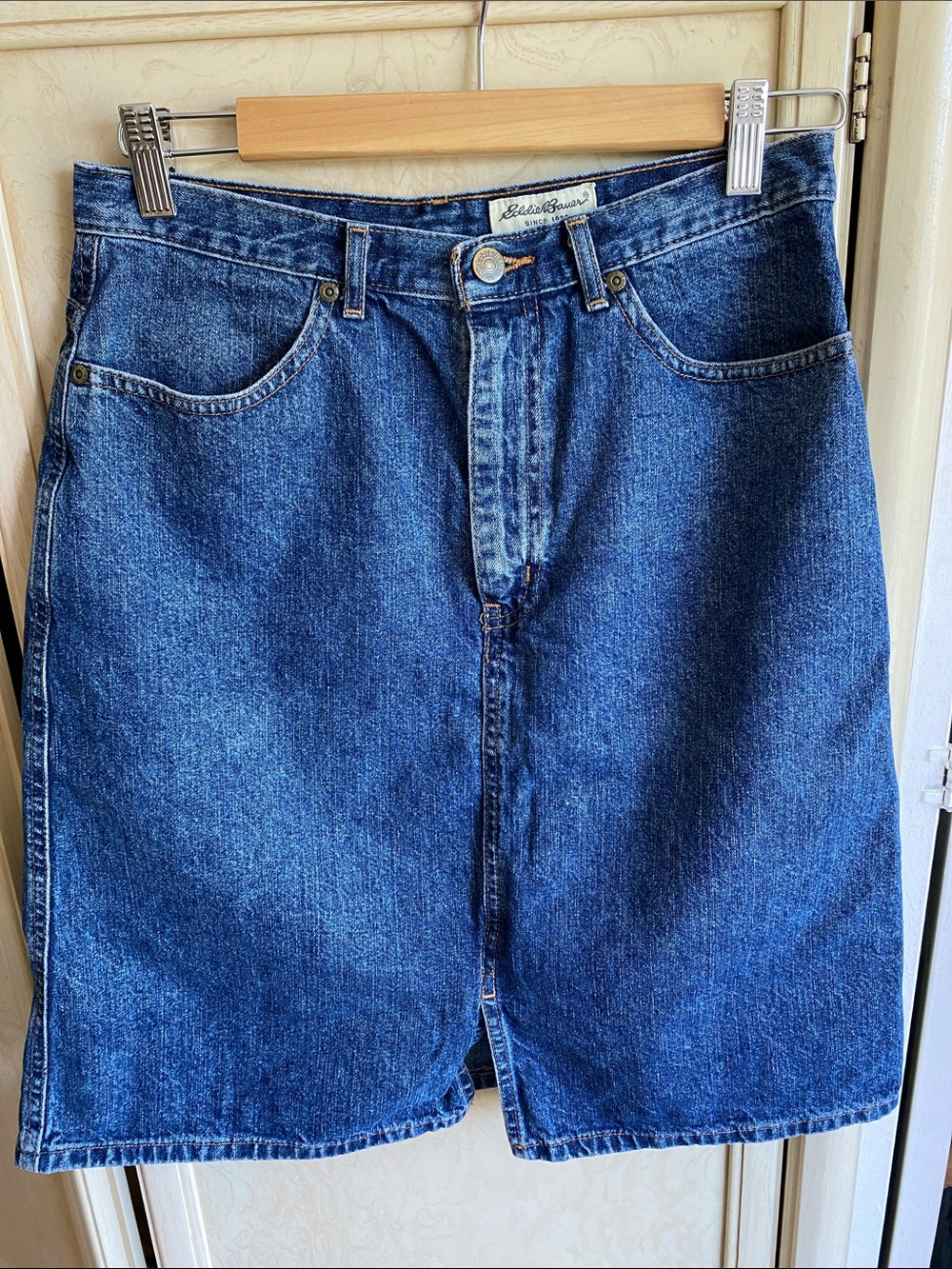 Eddie Bauer Medium Blue Denim Skirt with Front Slit